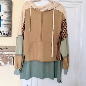 Layered Colorblock Hoodie with Striped Accents